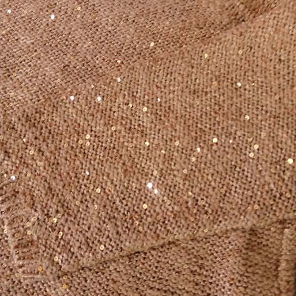CHICO'S Perfect 4 Holiday! Shimmery Gold HiLo Pullover Knit Sweater Sequins - Picture 9 of 11